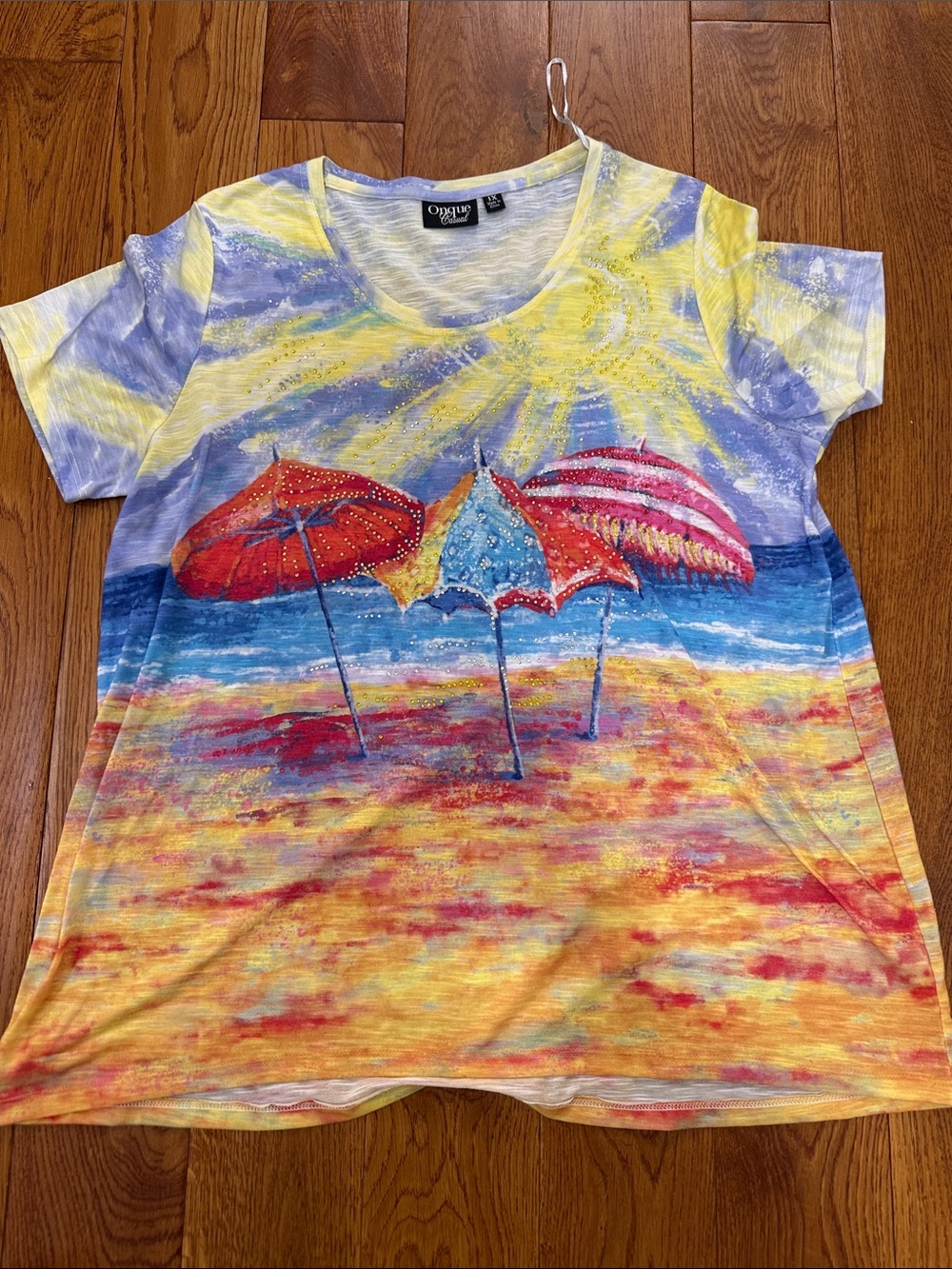Onque Casuals Pastel Tie-Dye Short Sleeve Tee - beach scene size 1x